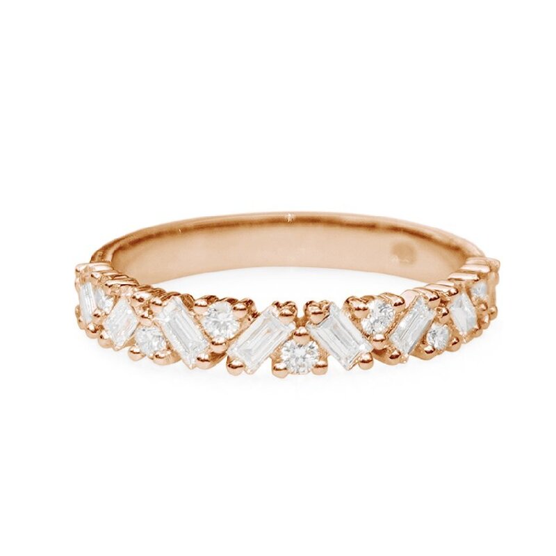 Scattered Zigzag Baguette and Round Cut Band Ring