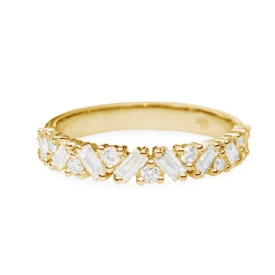 Scattered Zigzag Baguette and Round Cut Band Ring
