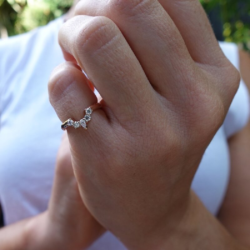 Pear and Round Cut Crown Band Ring