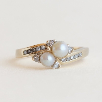 Iced Asymmetrical Pearls Engagement Ring