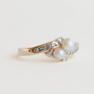 Iced Asymmetrical Pearls Engagement Ring