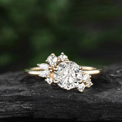 1.23CT Round & Marquise Cut VVS Moissante S925 Silver Engagement Ring
