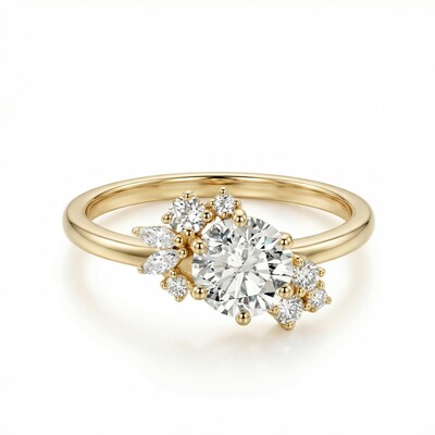 1.23CT Round & Marquise Cut VVS Moissanite S925 Silver Engagement Ring