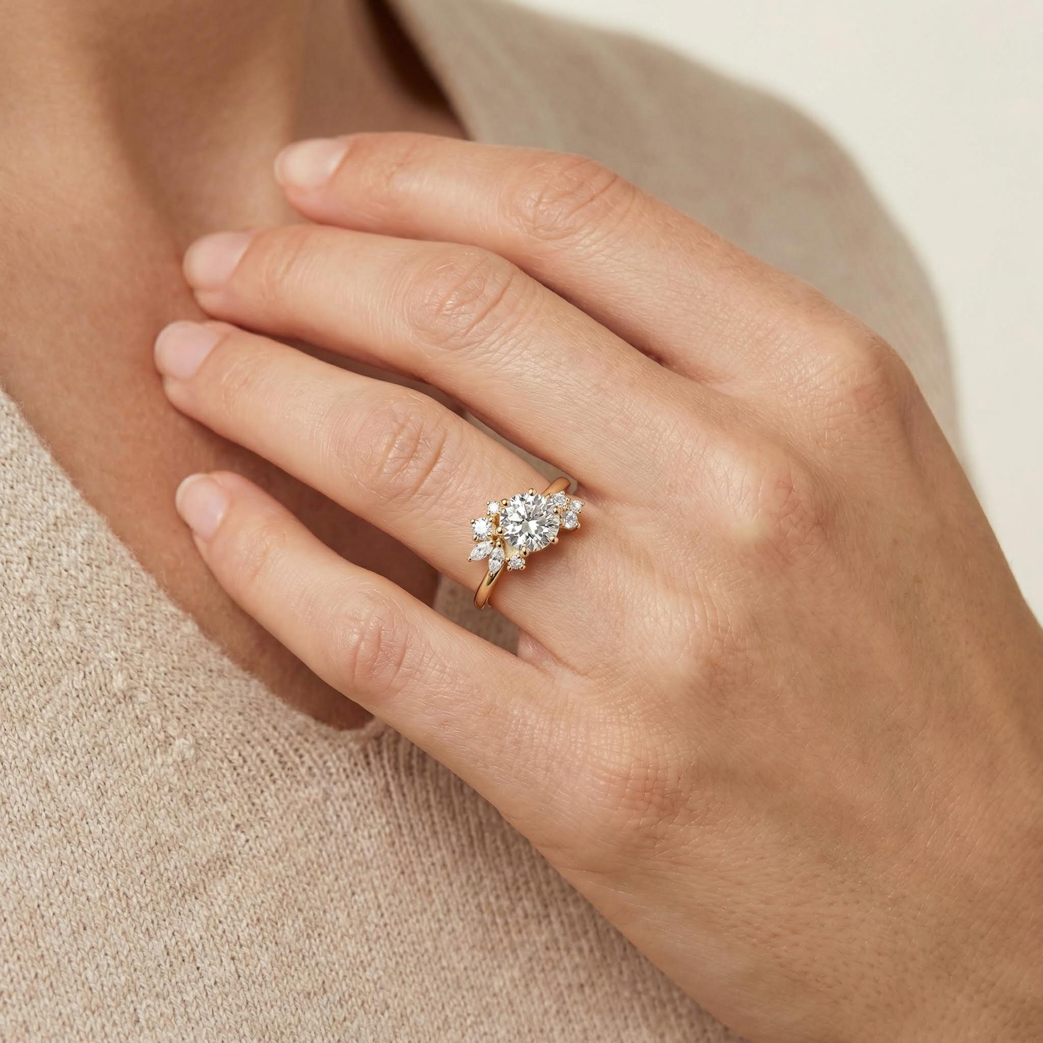 1.23CT Round & Marquise Cut VVS Moissanite S925 Silver Engagement Ring