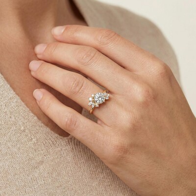 1.23CT Round & Marquise Cut VVS Moissanite S925 Silver Engagement Ring