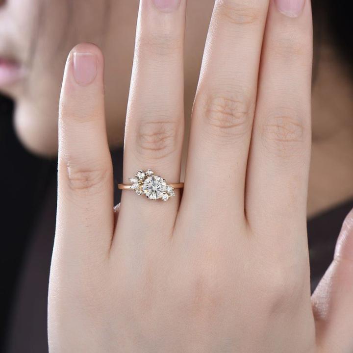 1.23CT Round & Marquise Cut VVS Moissanite S925 Silver Engagement Ring