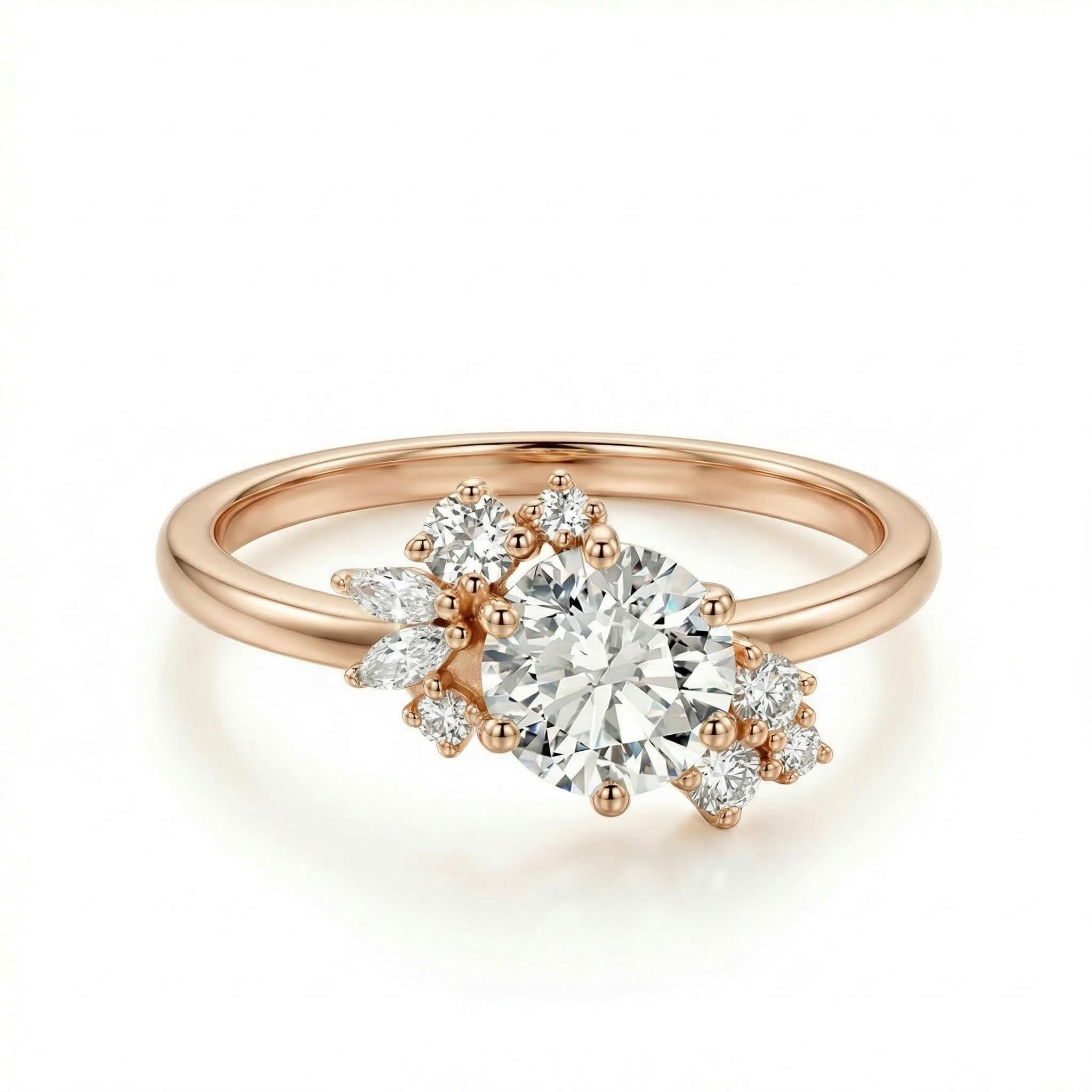 1.23CT Round & Marquise Cut VVS Moissanite S925 Silver Engagement Ring