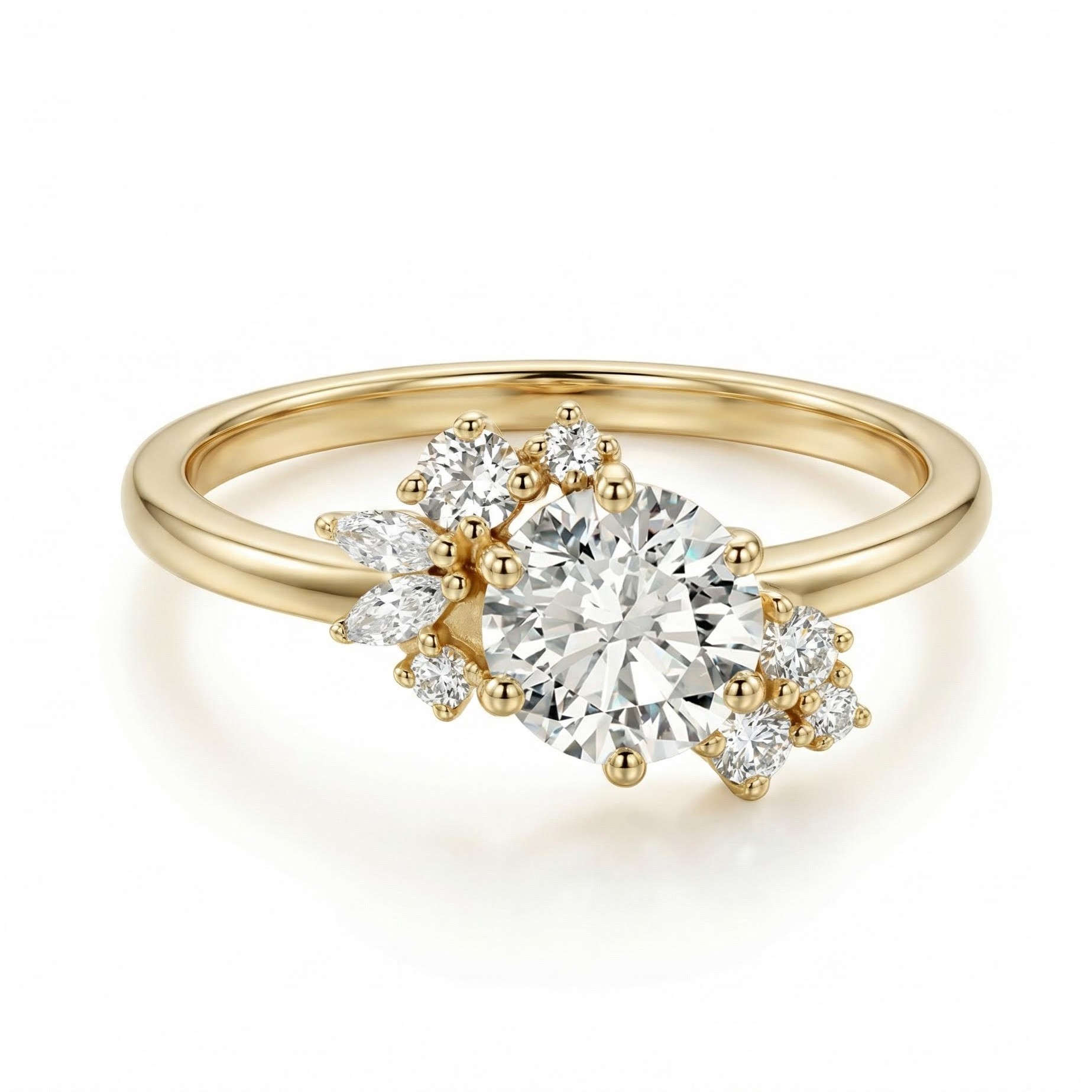 1.23CT Round & Marquise Cut VVS Moissanite S925 Silver Engagement Ring