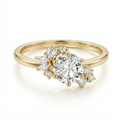 1.23CT Round & Marquise Cut VVS Moissanite S925 Silver Engagement Ring