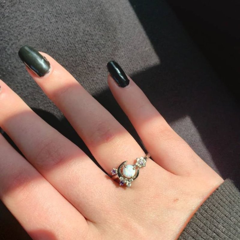 Moon and Star Opal Stone Engagement Ring