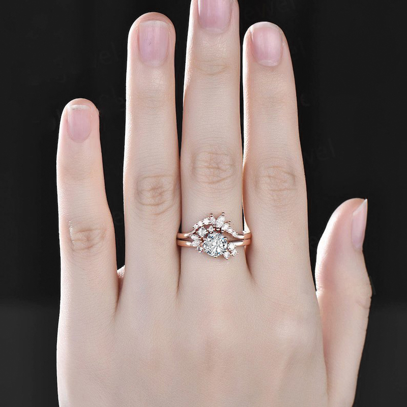 1.45CT Round & Marquise Cut VVS Moissanite S925 Silver Engagement Ring Set