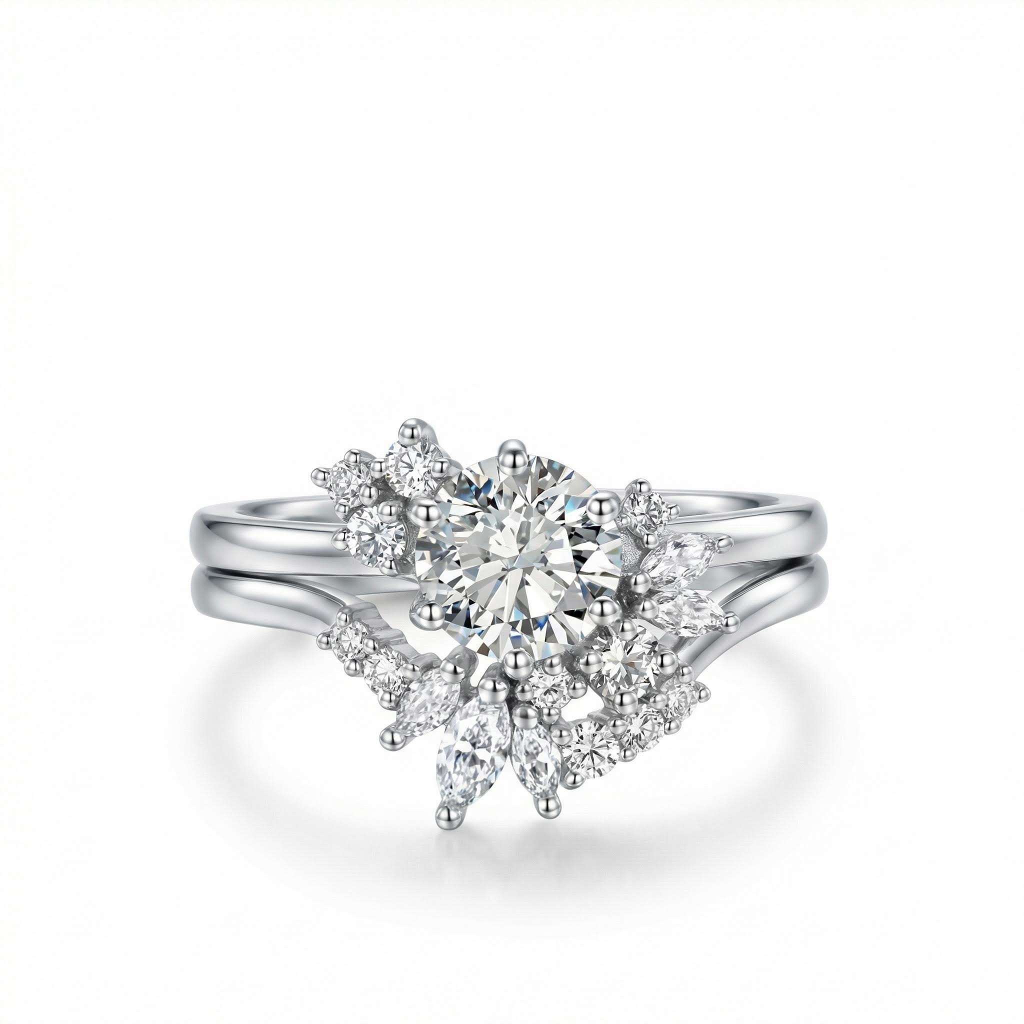 1.45CT Round & Marquise Cut VVS Moissanite S925 Silver Engagement Ring Set