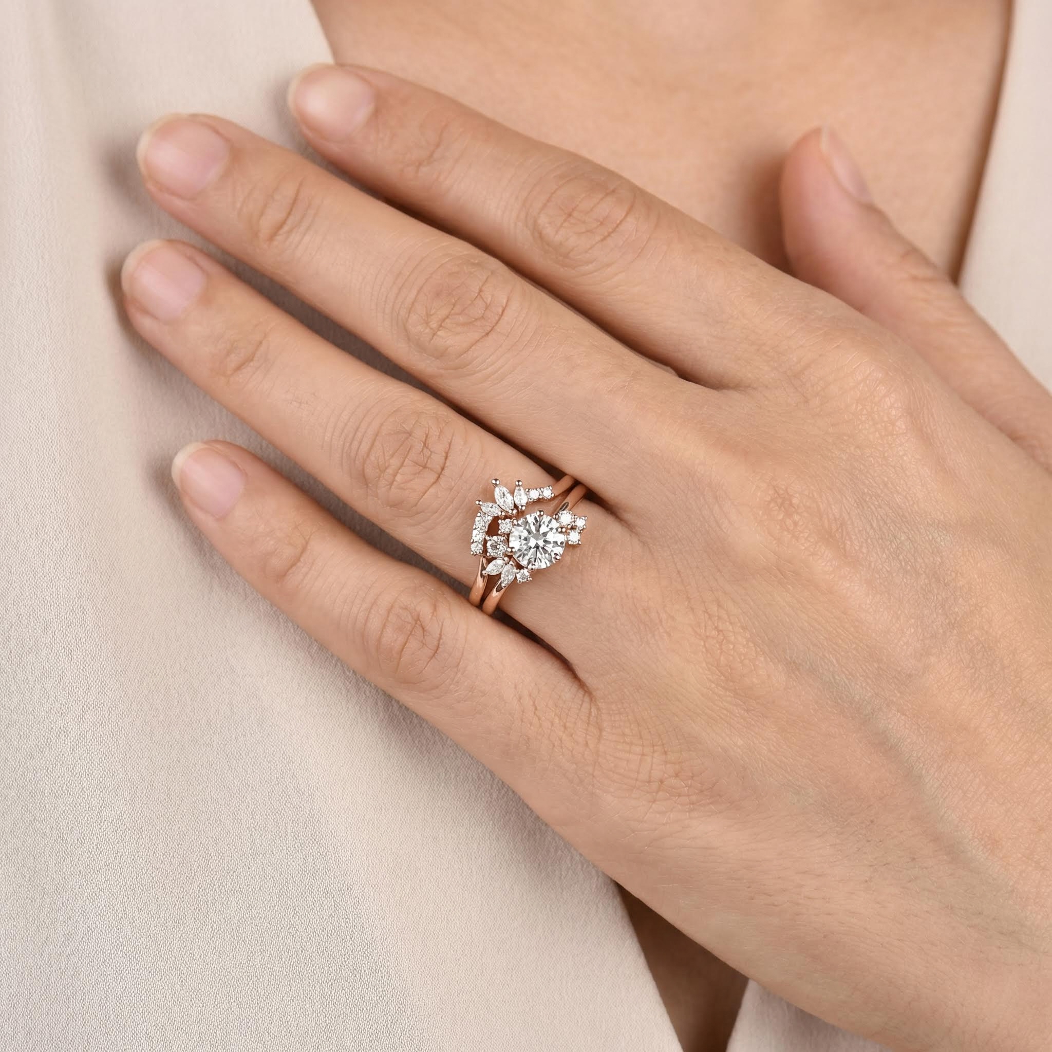 1.45CT Round & Marquise Cut VVS Moissanite S925 Silver Engagement Ring Set