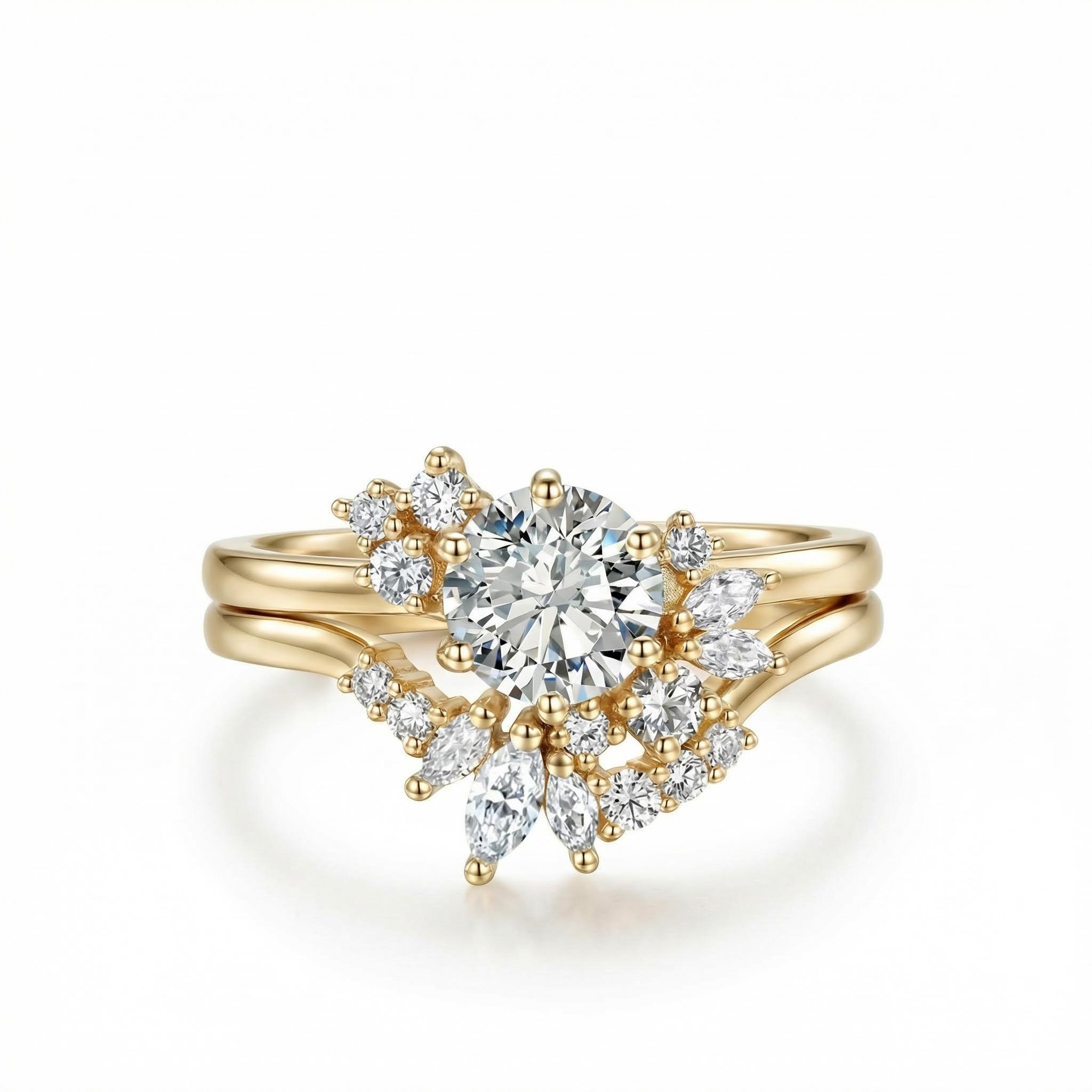 1.45CT Round & Marquise Cut VVS Moissanite S925 Silver Engagement Ring Set