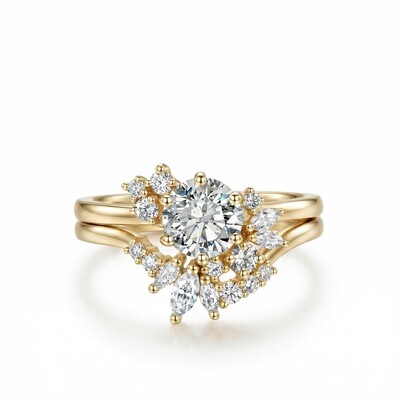 1.45CT Round & Marquise Cut VVS Moissanite S925 Silver Engagement Ring Set 1.45CT Round & Marquise Cut VVS Moissanite S925 Silver Engagement Ring Set