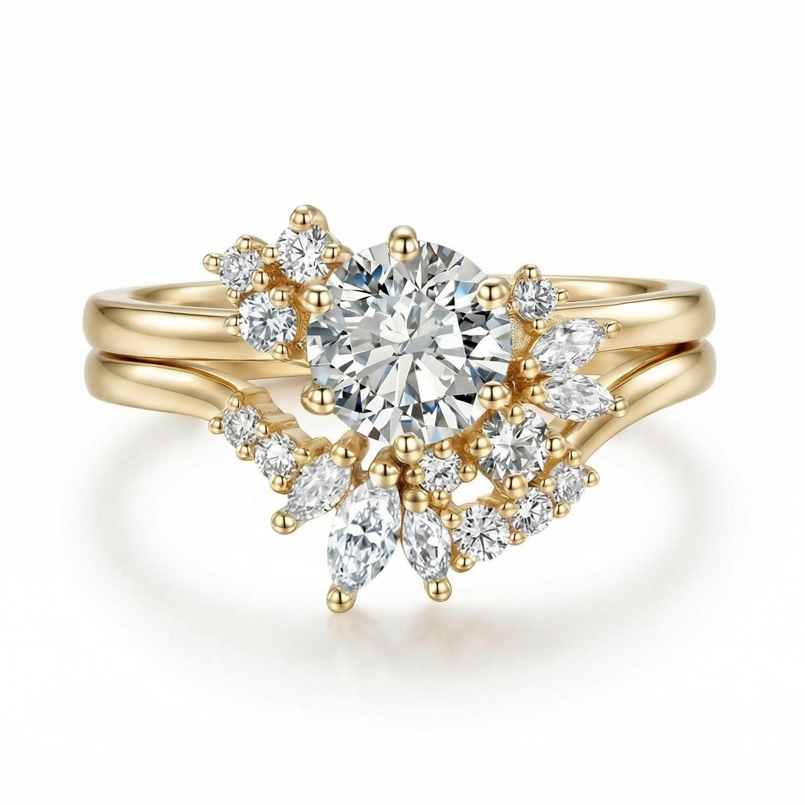 1.45CT Round & Marquise Cut VVS Moissanite S925 Silver Engagement Ring Set