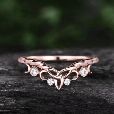 Curved Celtic Knot with Four Stones Wedding Band