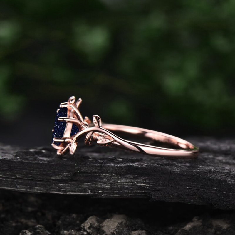 Hexagon Cut Blue Sandstone Engagement Ring in Rose Gold