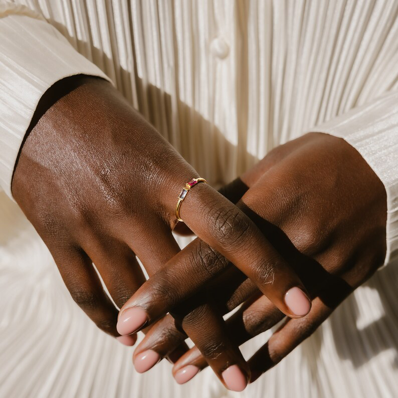 Double Baguette Birthstone Ring