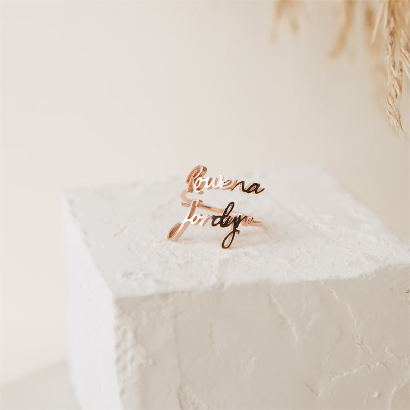 S925 Sterling Silver Double Name Ring