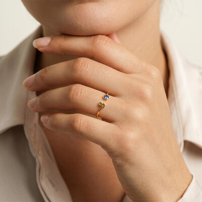 Initial & Birthstone Open Ring