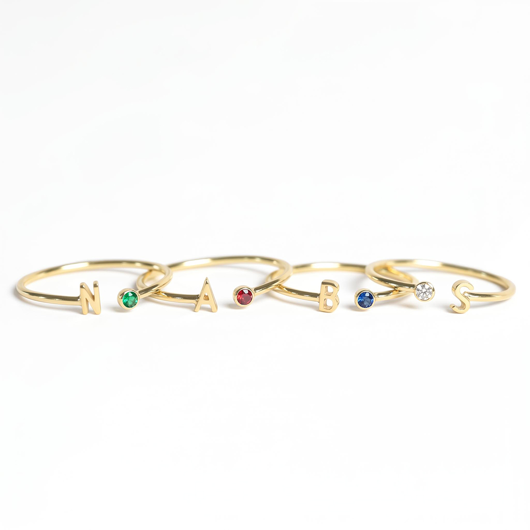 Initial & Birthstone Open Ring
