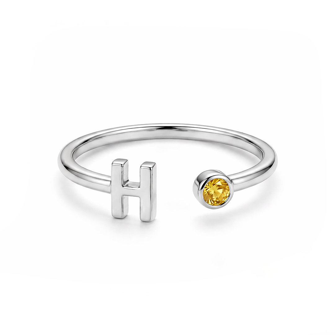 Initial & Birthstone Open Ring