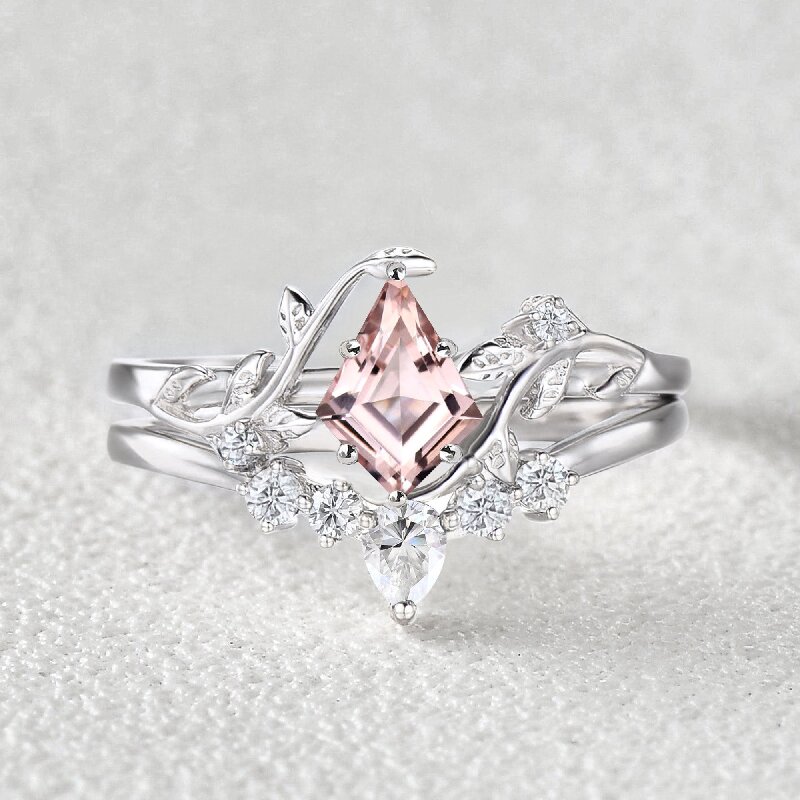 Kite Cut Leaf Vine Engagement Ring Set