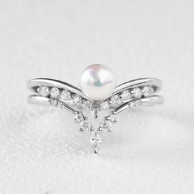 Freshwater Pearl Sterling Silver Engagement Ring Set