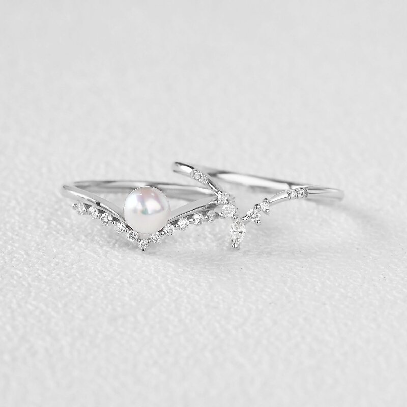 Freshwater Pearl Sterling Silver Engagement Ring Set