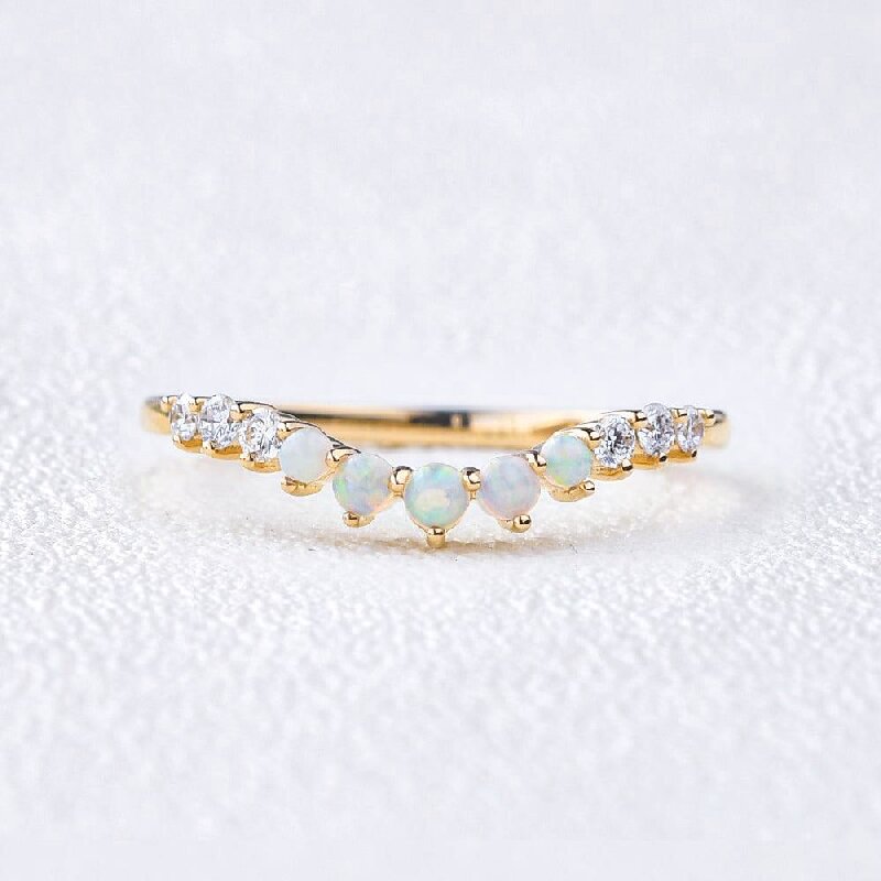 Curved  Round Cut Opal Weeding Band