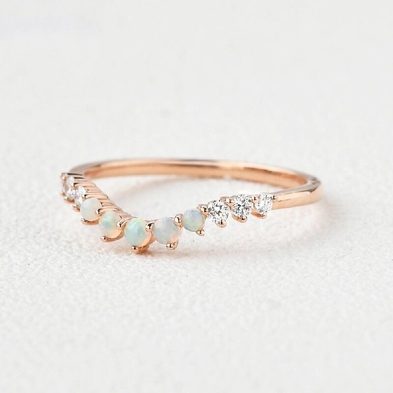 Curved  Round Cut Opal Weeding Band