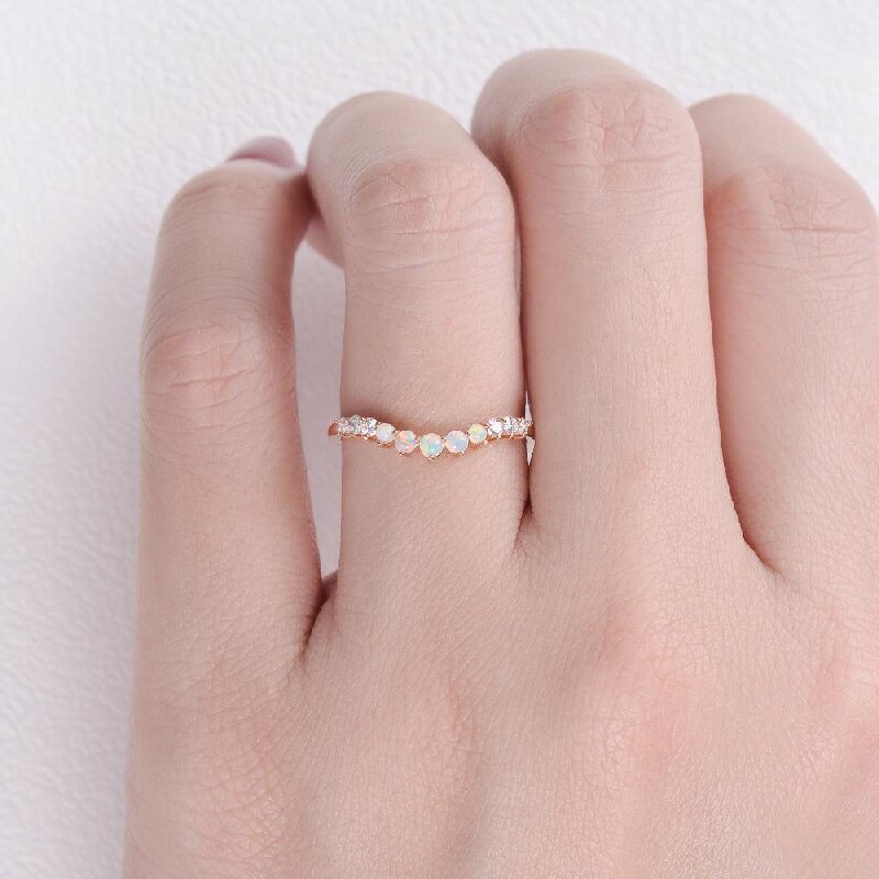 Curved  Round Cut Opal Weeding Band