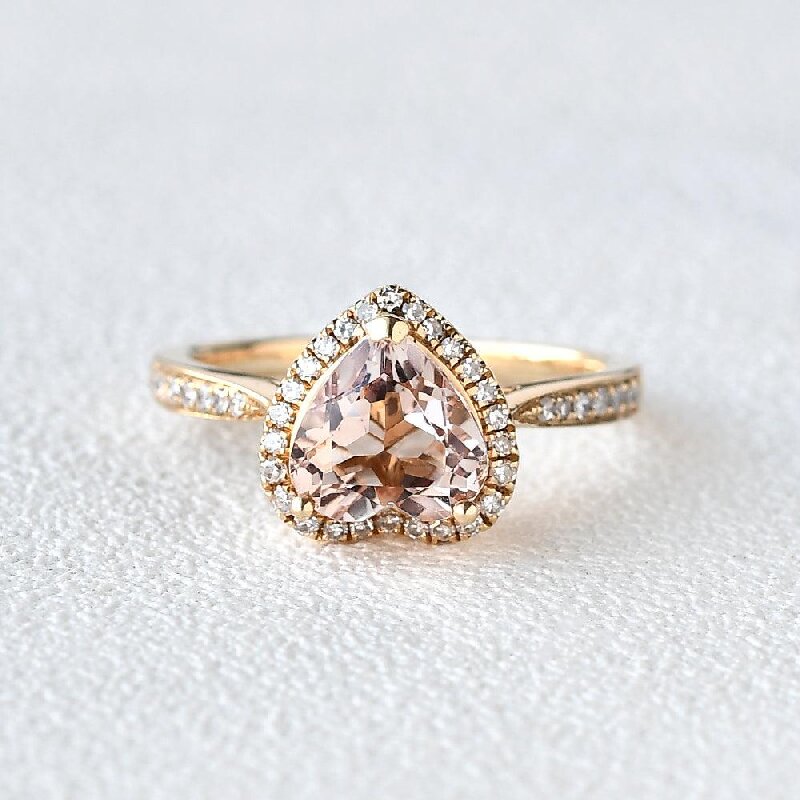 Heart Cut Morganite Halo Engagement Ring