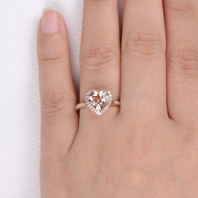 Heart Cut Morganite Halo Engagement Ring