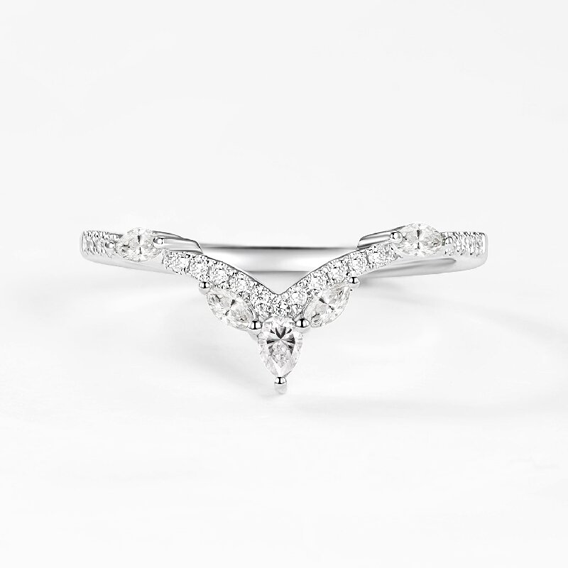 Curved Marquise Cut Weeding Band in White Gold