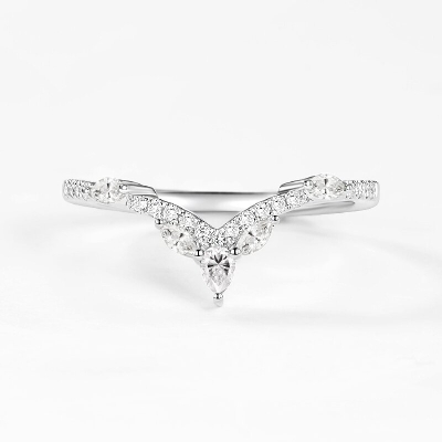 Curved Marquise Cut Weeding Band in White Gold