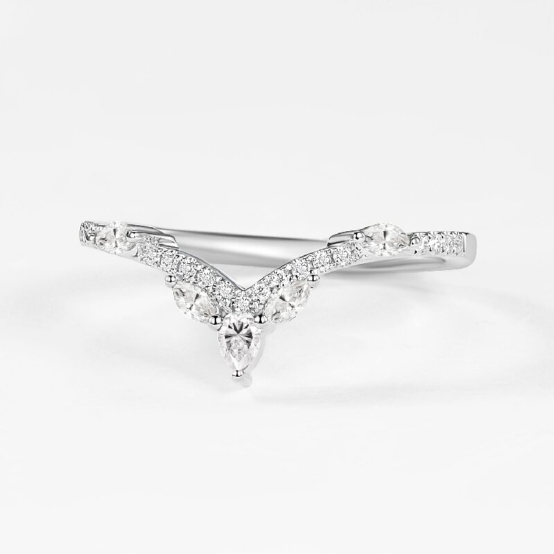Curved Marquise Cut Weeding Band in White Gold