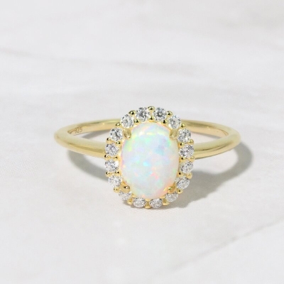 Oval Cut Opal Halo Engagement Ring