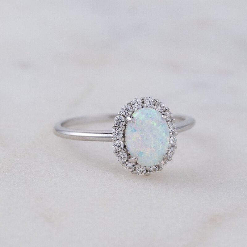 Oval Cut Opal Halo Engagement Ring