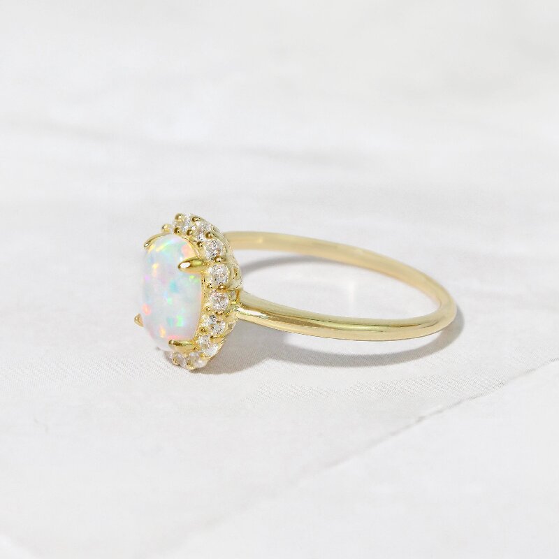 Oval Cut Opal Halo Engagement Ring