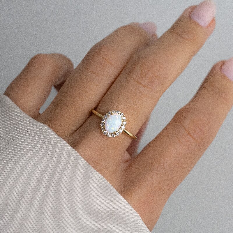 Oval Cut Opal Halo Engagement Ring