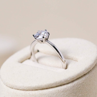 Round Cut Simple Sterling Silver Engagement Ring