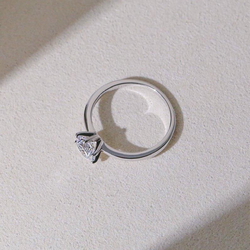 Round Cut Simple Sterling Silver Engagement Ring