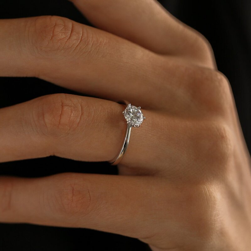 Round Cut Simple Sterling Silver Engagement Ring