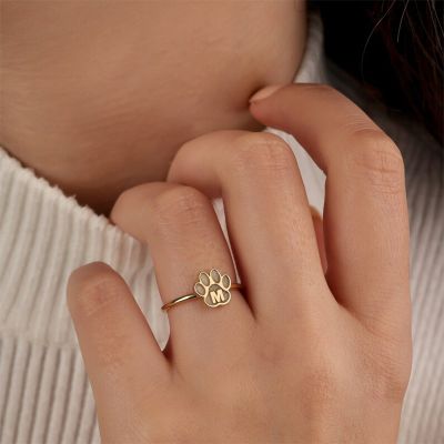 Cat Paw Engraving Letter Ring