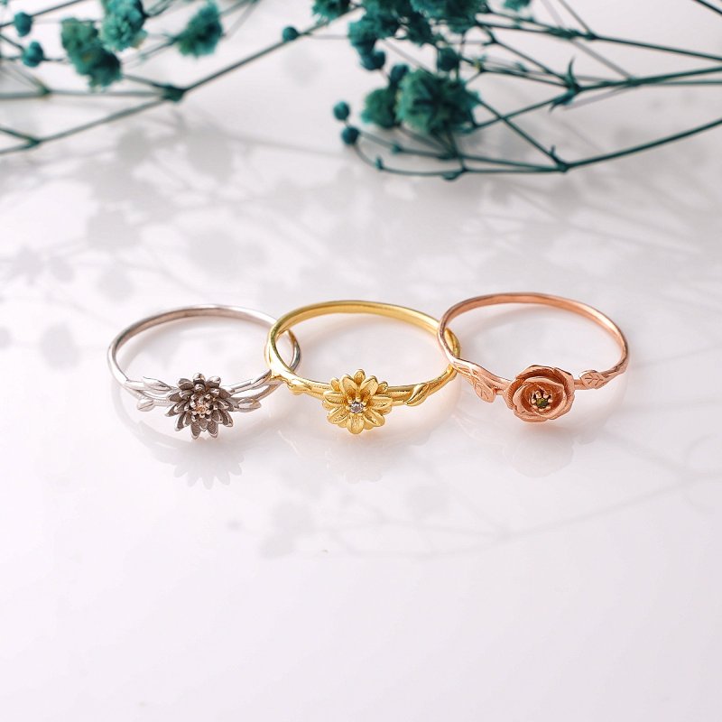Personalized Birth Flower and Stone Ring