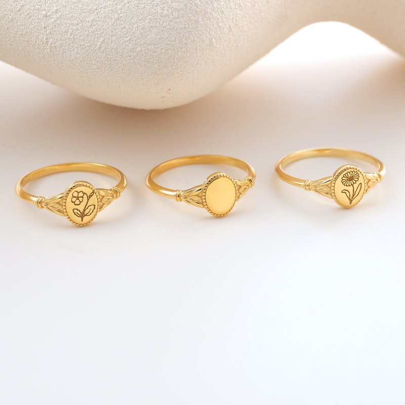 Personalized Birth Flower Signet Ring