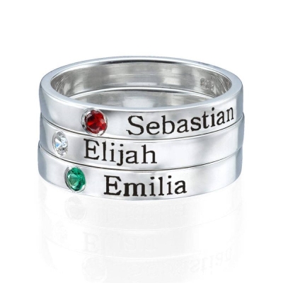Personalized Birthstone and Name Ring in Sterling Silver