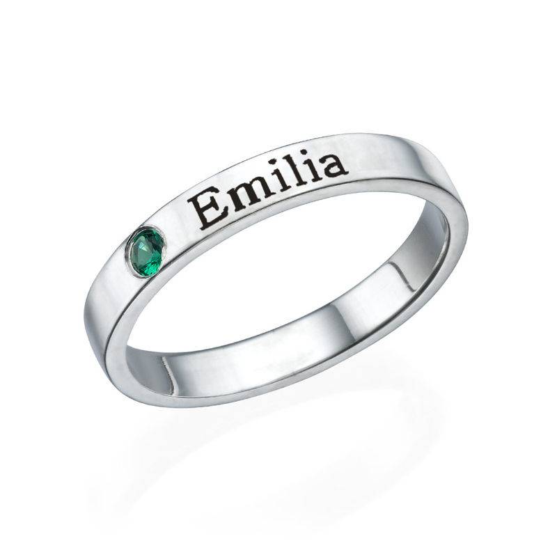 Personalized Birthstone and Name Ring in Sterling Silver